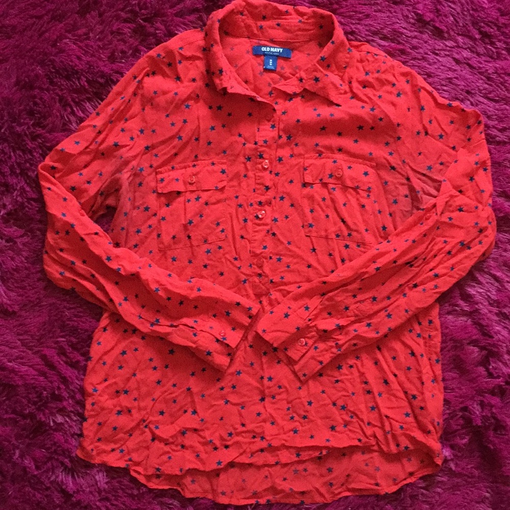 Old Navy red starry semi-button down top 💫 - Picture 1 of 12